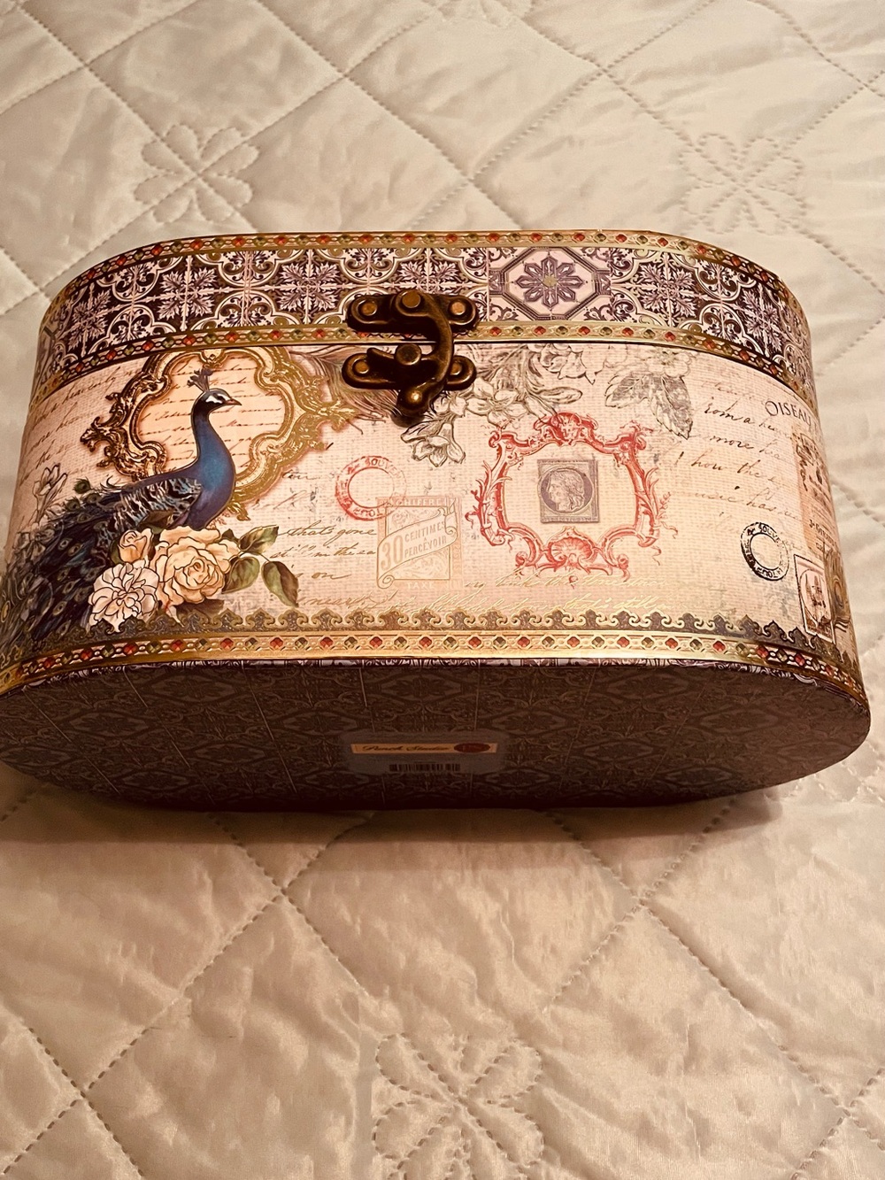 Punch Studio Peacock Decorative Cream and Blue Trinket Box